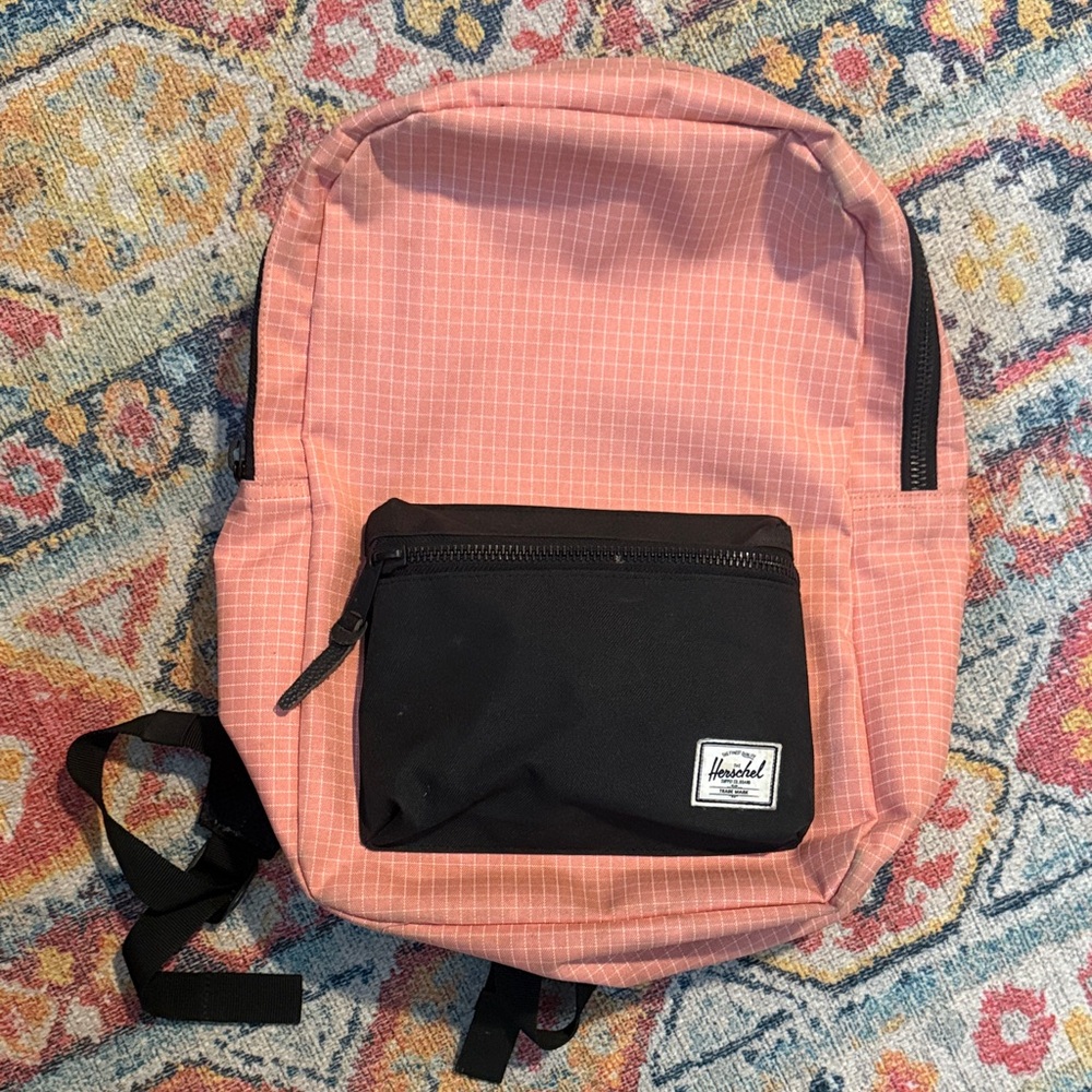 Herschel Pink Grid Backpack with Front Pocket